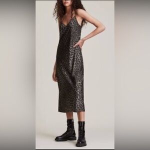 All Saints tierny Leopard Print Midi Dress - green size medium